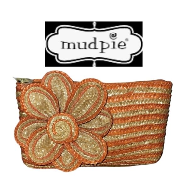 Nwot Mud Pie Orange Straw Clutch - Picture 1 of 7